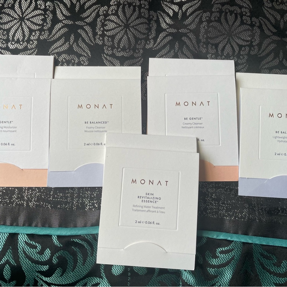 10 NEW Monat Skincare Samples. Be Gentle & Be Balanced Cleansers, Moisturizers